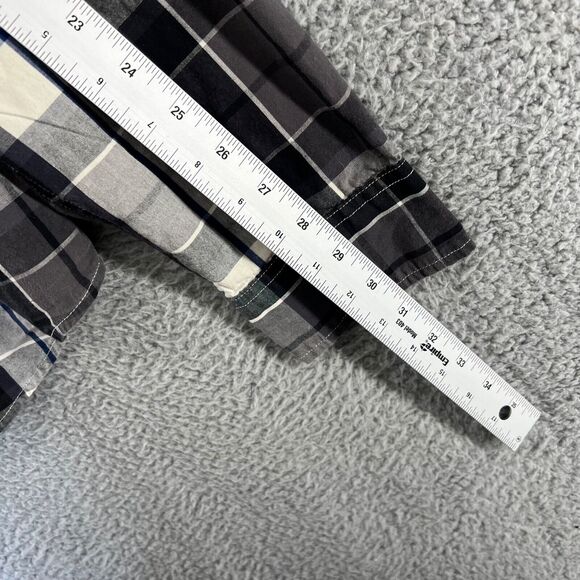 American Eagle Shirt Mens Large Gray Blue White Plaid Checkered Button Down Logo - Picture 8 of 11